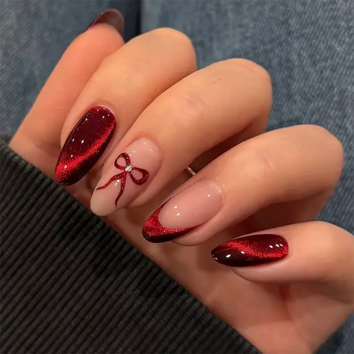 Faux ongles en forme d'oeil de chat rouge Rose