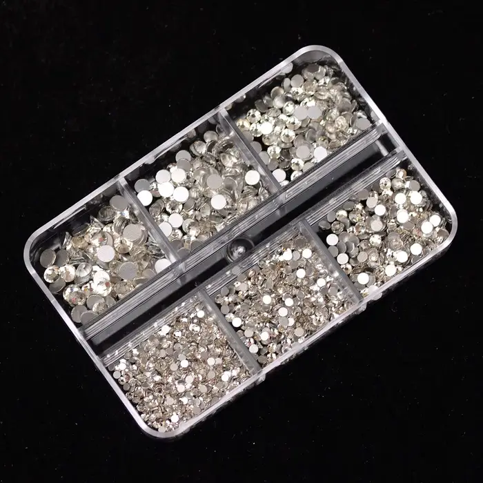 Breloques pour ongles en cristal coloré à dos plat, 6 grilles/boîte SS4-SS16, accessoires pour ongle