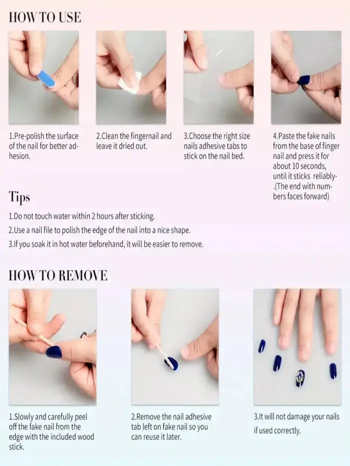 10 faux ongles carrés longs faits à la main