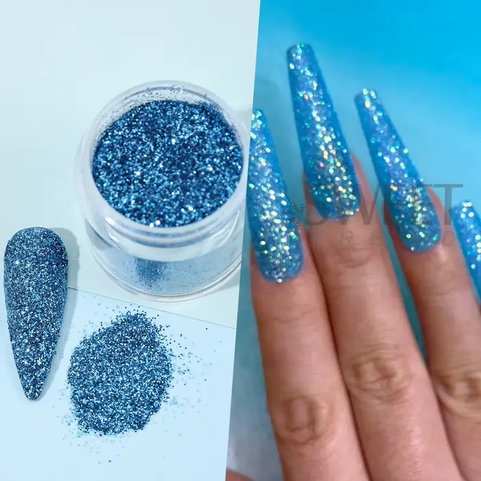 8 Bouteilles de Poudre à Paillettes pour Ongles Série Été Bleu