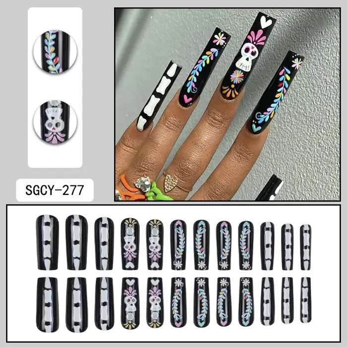 Ensemble de 24 pointes d'ongles français noires de forme rectangulaire