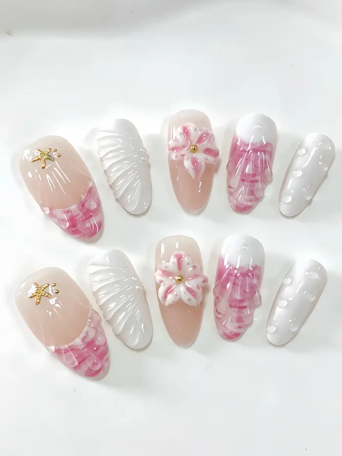 10 faux ongles de taille moyenne en forme d'amande