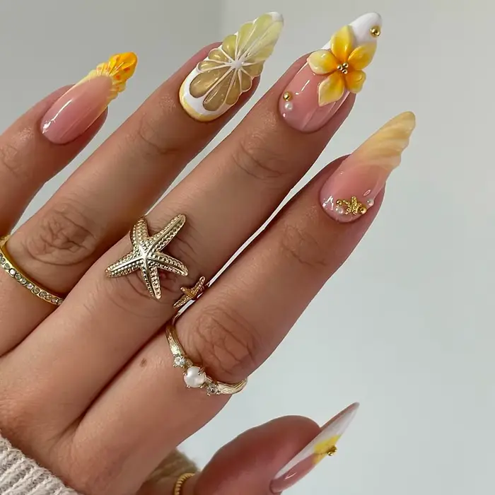 24 pièces/ensemble français amande presse sur ongles fleur rose faux ongles épicés filles faux ongle