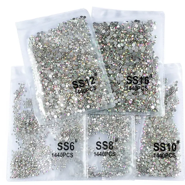 1440 pièces/sac AB/clair rond Mini diamant à ongles SS3-SS20(1.3-4mm) FlatBack Non correcteur crista
