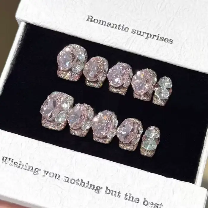 10 pièces haut de gamme style doux et fille, rose scintillante, diamants éblouissants partout, faux