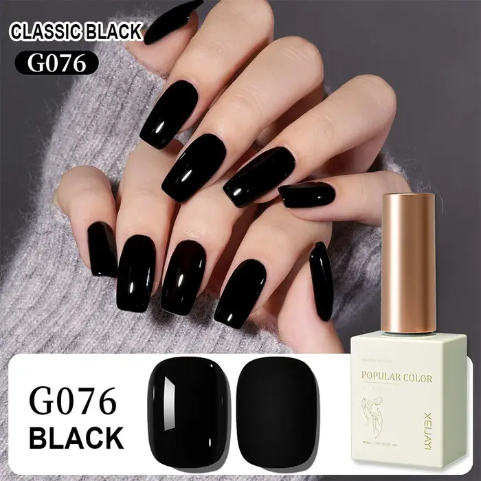 Vernis à ongles en gel noir pur 15 ml, UV-LED, à retirer par trempage, haute pigmentation, couvrance totale, longue durée, qualité salon, gel de manucure