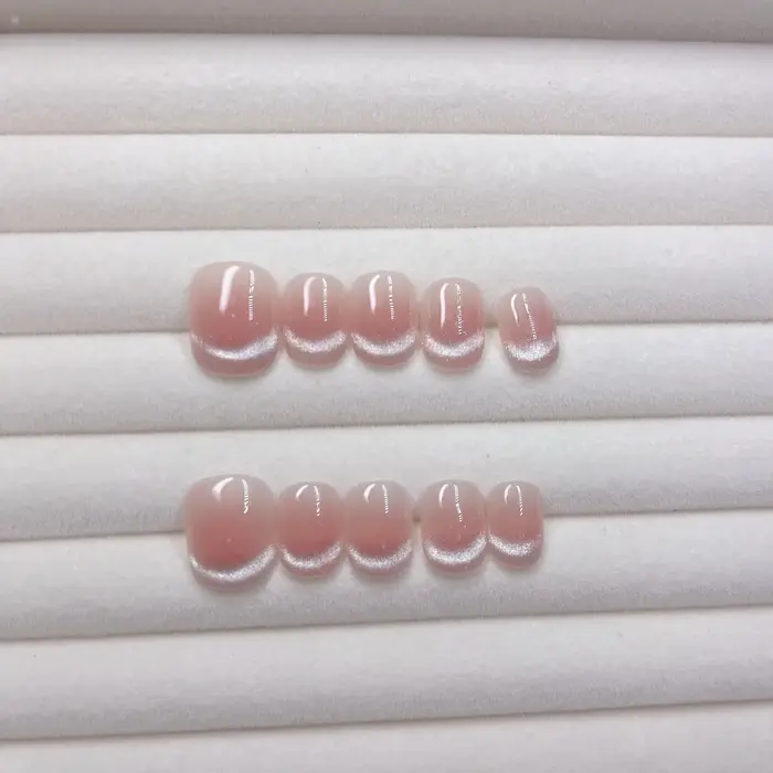 10 pièces ongles portables œil de chat Style rond court éclaircissant pointes d'ongles amovibles Fla