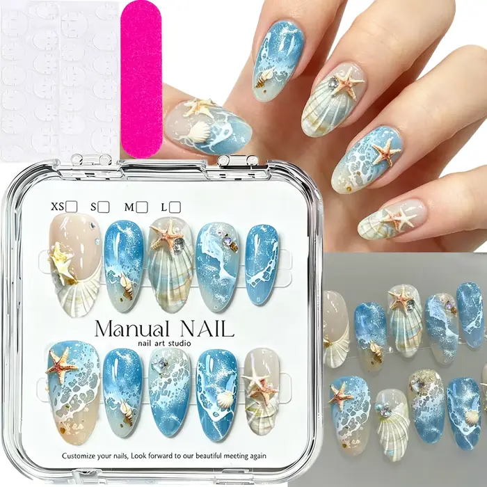 10 faux ongles à presser Ondes Océaniques