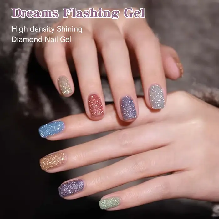 Vendeeni Vernis à ongles gel effet diamant brisé 9 couleurs, vernis gel or et argent, paillettes fines, palette de vernis gel