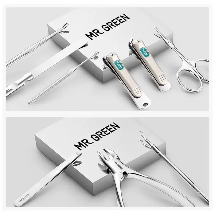 MR.GREEN – Kit de manucure professionnel 9 en 1 avec étui en cuir