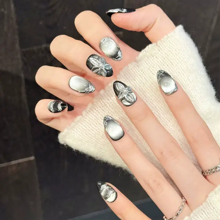 10 pièces faux ongles faits à la main avec dégradé rose vert court amande presse