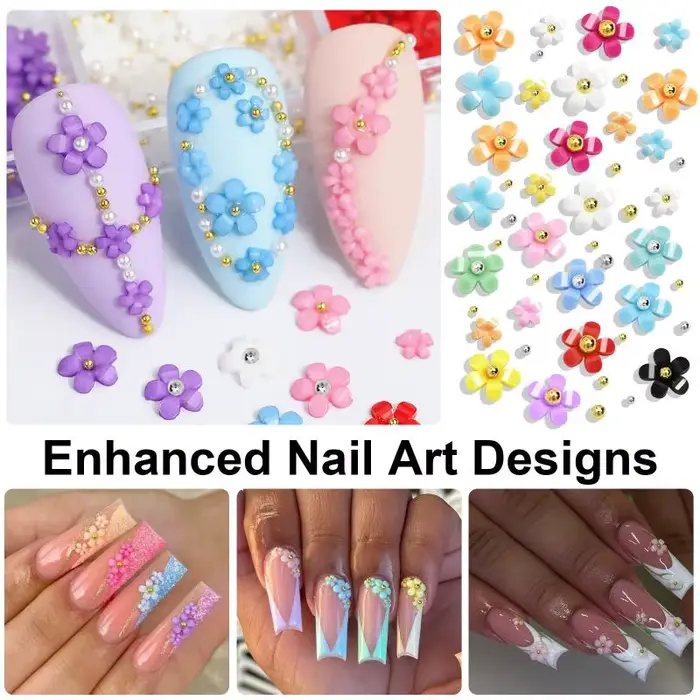 ● Décorations d'ongles en forme de fleurs à cinq pétales mélangées (6/12/24 grilles)