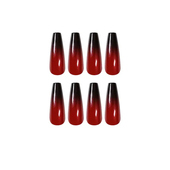 Nouveauté 2026 : 24 faux ongles longs style ballet dégradé rouge et noir