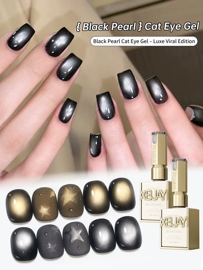 2 couleurs 15ML noir perle oeil de chat Gel pour ongles ensemble Semi Permanent Nail Art trempage UV LED Salon de