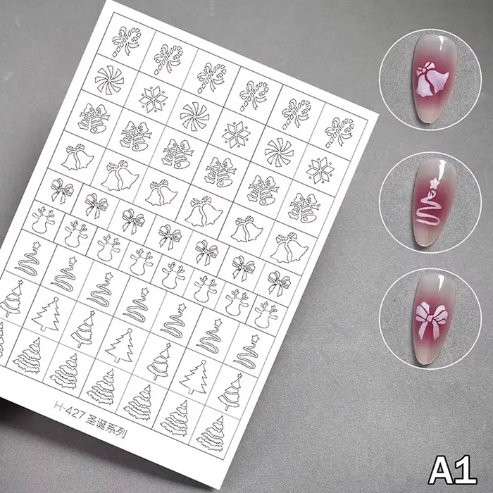 Pochoir d'aérographe pour ongles, flocon de neige d'hiver, arbre de neige, décors de noël, autocolla