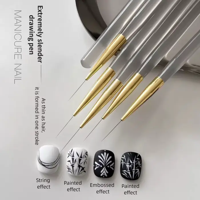Ensemble de pinceaux professionnels pour Nail Art, 5 pièces, pinceaux à ongles à lignes fines, pince