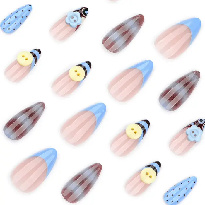 24 faux ongles bleus et marron effet dégradé