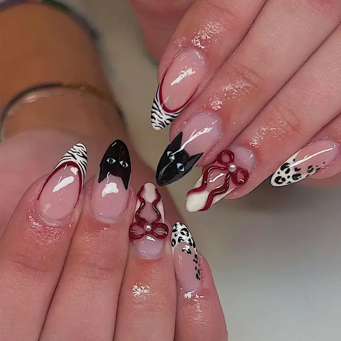 24 pièces mignon rouge pomme modèles presse sur ongles rose français avec étoile Plaid faux