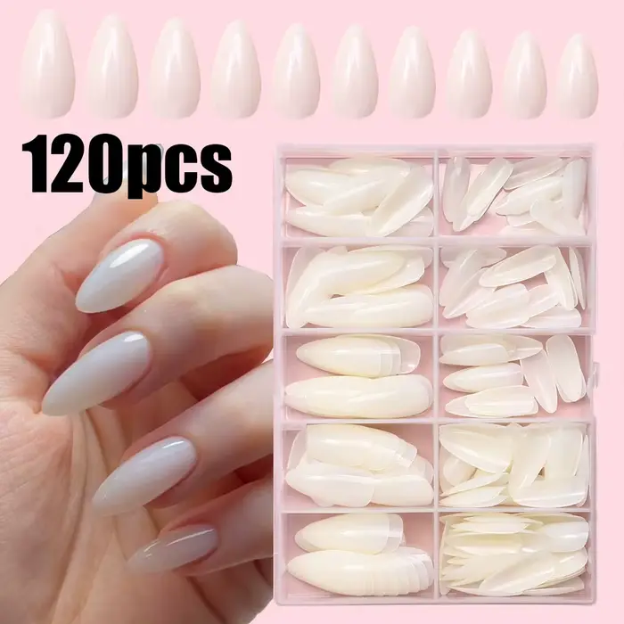 120 pièces blanc laiteux moyen amande Gel faux ongles naturel Simple brillant pur