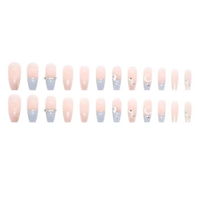 Sel de mer bleu clair 24 pièces presse sur ongles rose dégradé faux