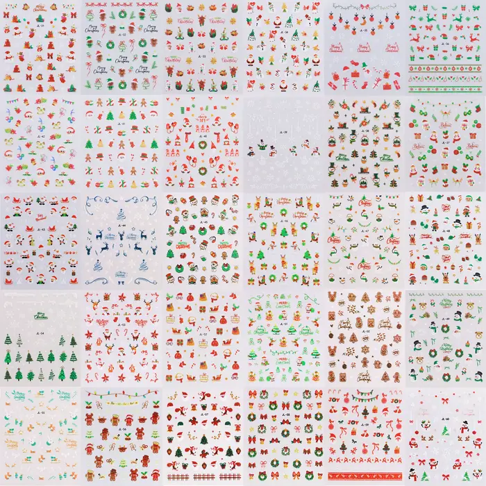 30 autocollants pour ongles de Noël, autocollants 3D pour ongles, autocollants de Noël avec Père Noë
