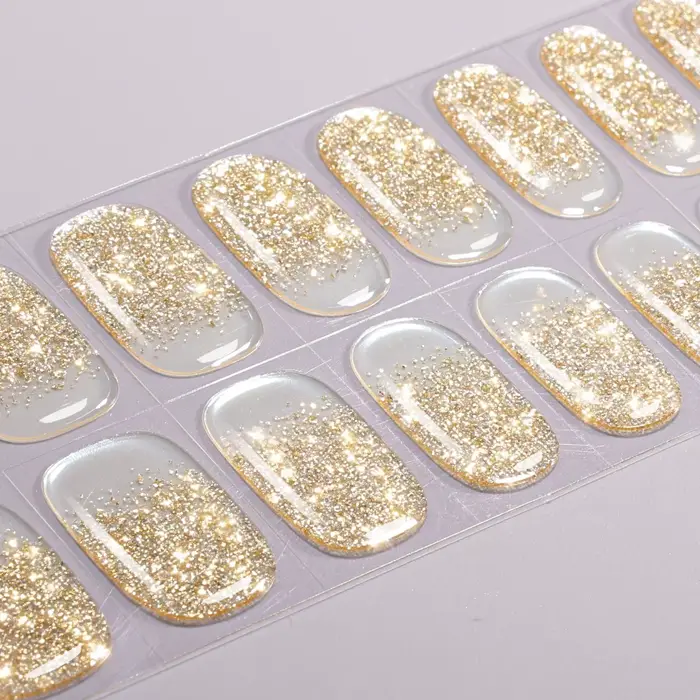 Bandes pour ongles en Gel Semi-durci scintillant, 16 pointes, enveloppes pour ongles auto-adhésives 