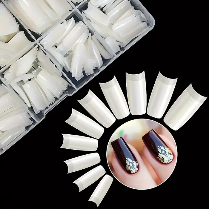 Faux ongles français artificiels en acrylique, demi-ensemble de 500 pièces, 10 tailles avec boîte po