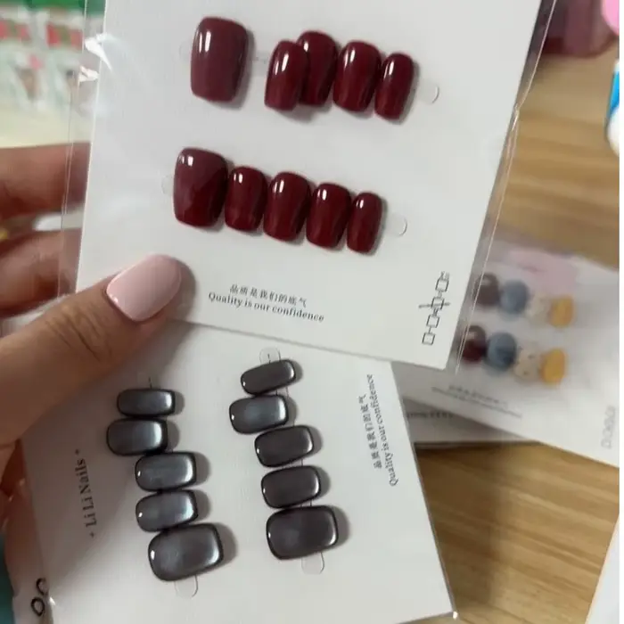 Vin rouge cerise pur fait à la main ongles portables de haute qualité monochromatique blanc améliorant automne hiver nouveau Style beauté santé
