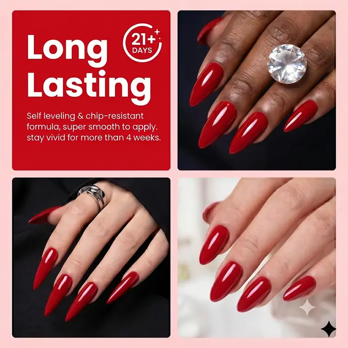 Vernis à ongles gel rouge classique Hassleless 15 ml