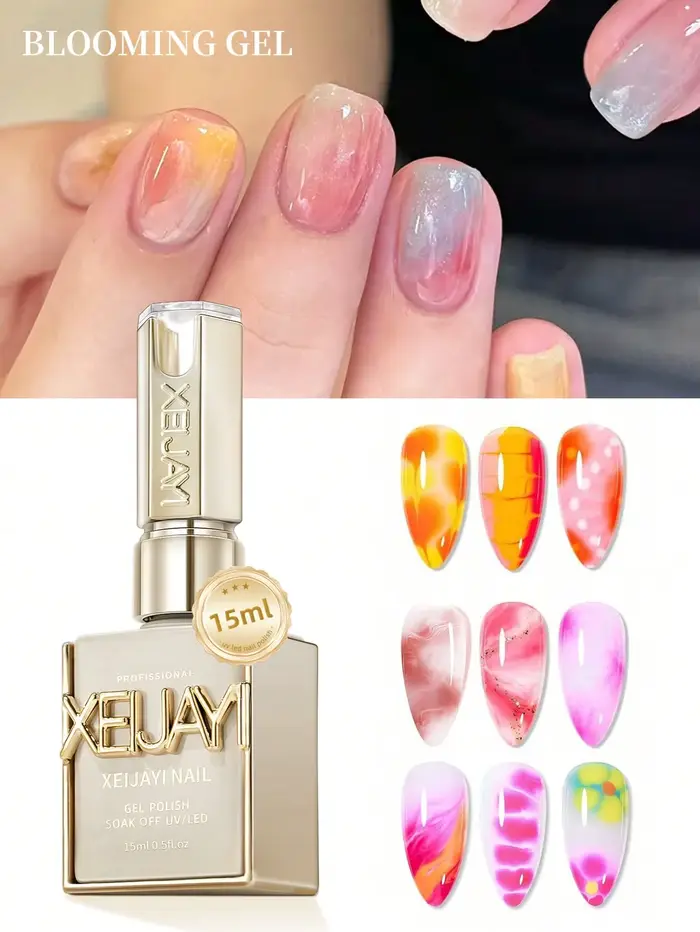 XEIJAYI 2 pièces 15ml Gel de finition pour ongles effet blooming UV LED Soak Off