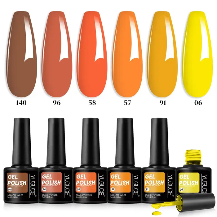 Ensemble de vernis à ongles en gel automnal, 6 couleurs de vernis à ongles en gel UV LED amovible, nuances automnales châtain chaud, orange, jaune, adapté pour la manucure DIY à domicile et la manucur