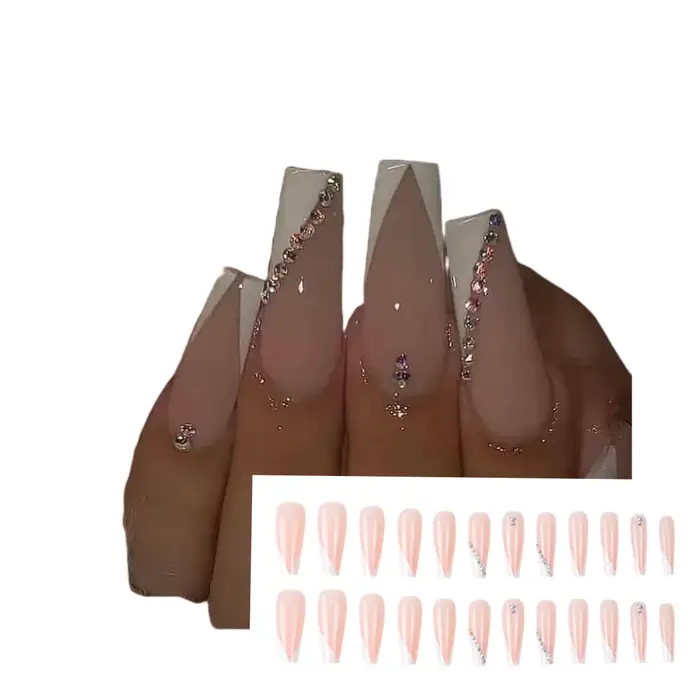 24 pièces longs Ballet français filles Nail Art blanc faux ongles manucure presse