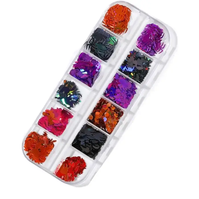 Brillant araignée citrouille Salon de manucure bricolage matériaux pour ongles squelette Paillettes flocons