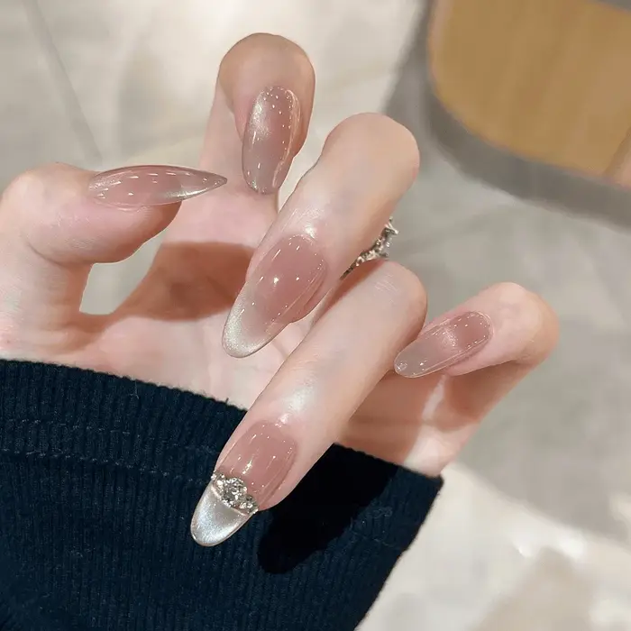 10 pièces presse à la main sur les ongles couverture complète strass Design français amande faux ongles artificiels portable manucure ongles conseils Art