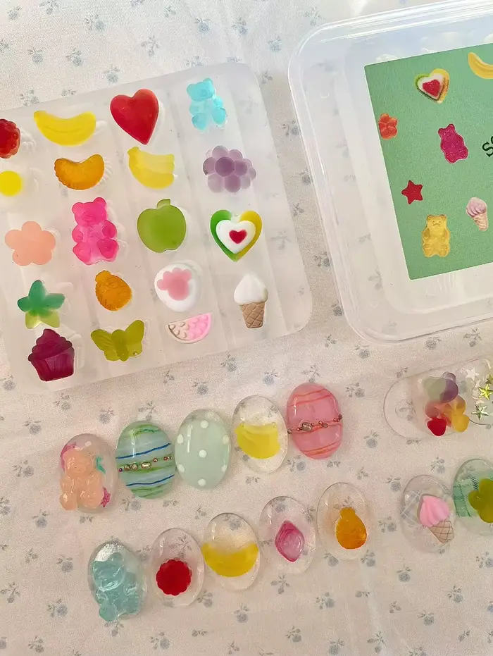 Moule en silicone pour nail art en forme de oursons gommeux mignons, banane, transparent, pour décor