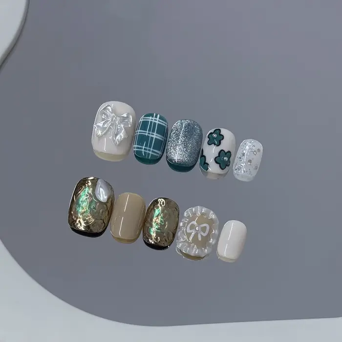 10 pièces à la main presse courte sur les ongles brillant diamant décor faux