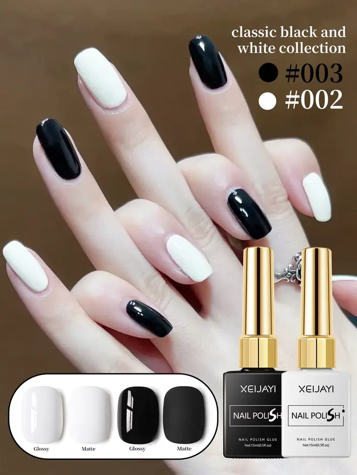 XEIJAYI 2 pièces 15 ml ensemble de vernis à ongles Gel noir et blanc, longue durée et amovible, form