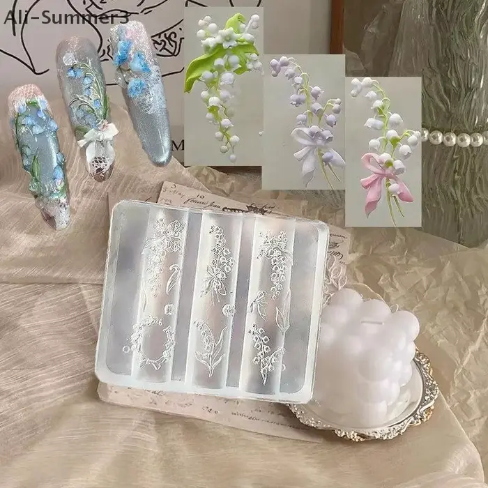 Moule à ongles 3D en Silicone, muguet, fleur, sculpture, modèle de décoration pour Nail Art, outils 