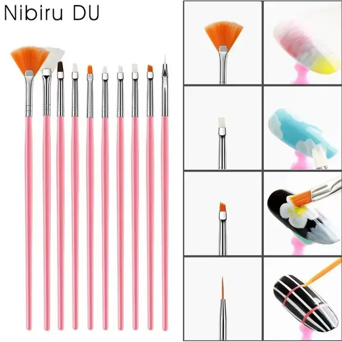 Ensemble de 15 pinceaux roses pour nail art