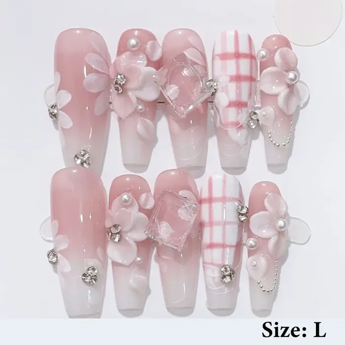 Fleurs 3D Nail Art tendance presse sur ongles peint à la main rose Gel gelée printemps été fleur y2k