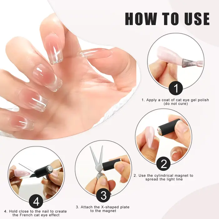 Kit d'aimants pour nail art français à double tête, aimant 3D puissant effet œil de chat, pour verni