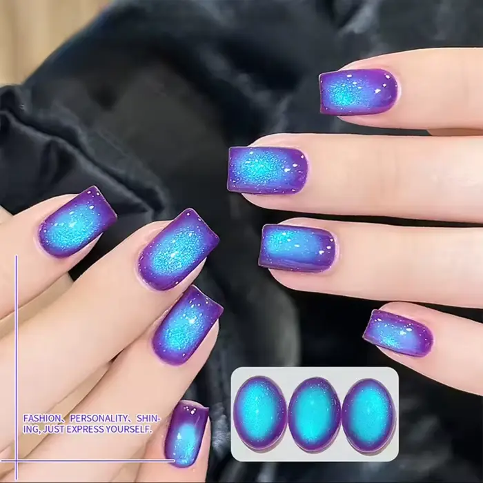 MIANEL 10ML Vernis Gel Effet Œil de Chat Myrtille 2026 Manucure avec Teinte Violet Froid Tendance et Perles de Verre pour un Fini Scintillant