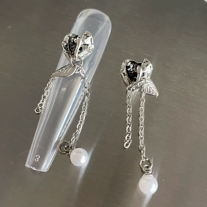 Rose Guard- Design Unique manucure longs pendentifs coeur verre cristal chaînes métalliques bijoux perles gouttes