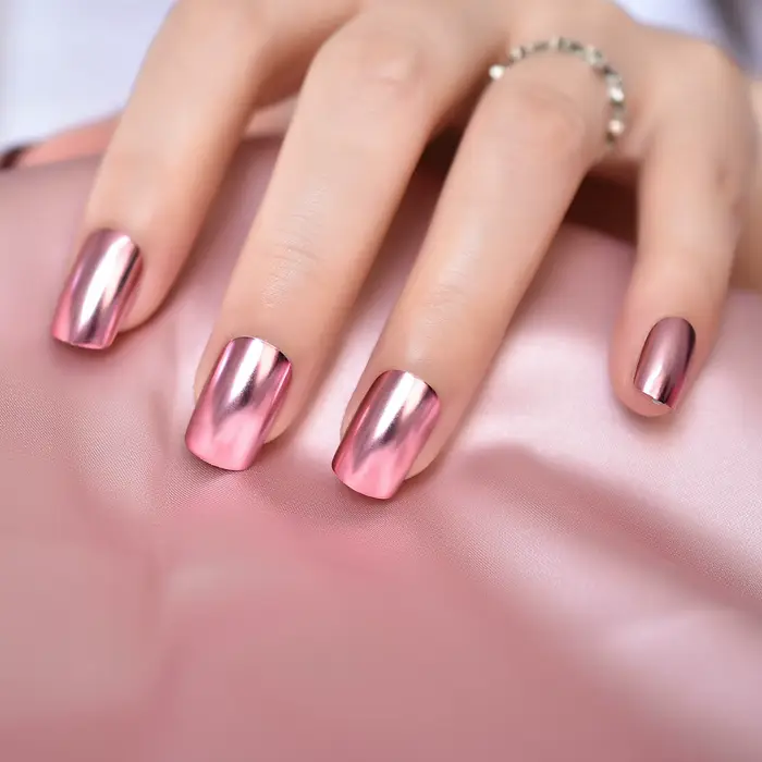 Chrome Punk métallique PinkSquare presse sur faux ongles moyen court longueur