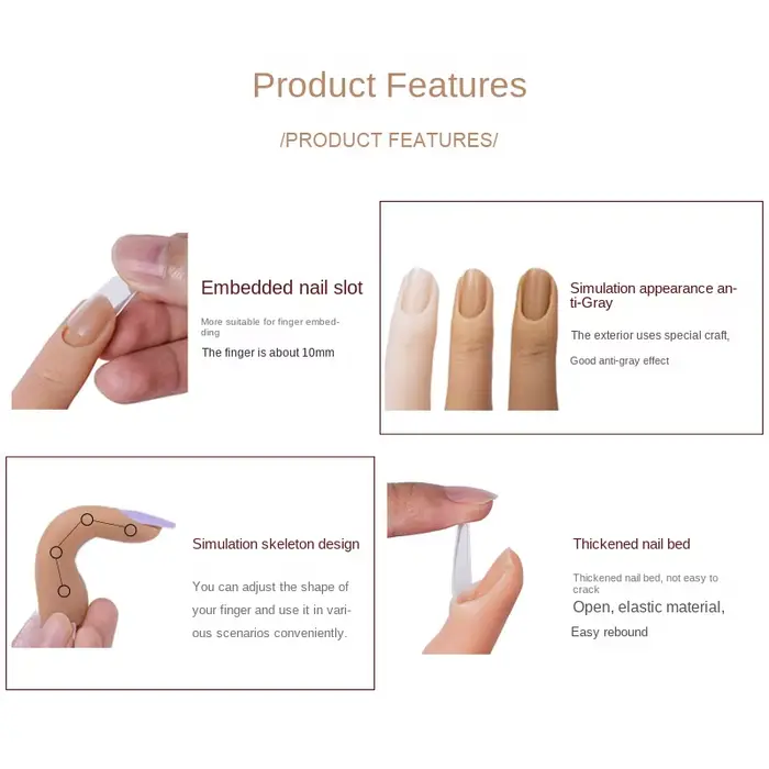 Faux Ongles en Silicone Souple pour la Pratique de Manucure