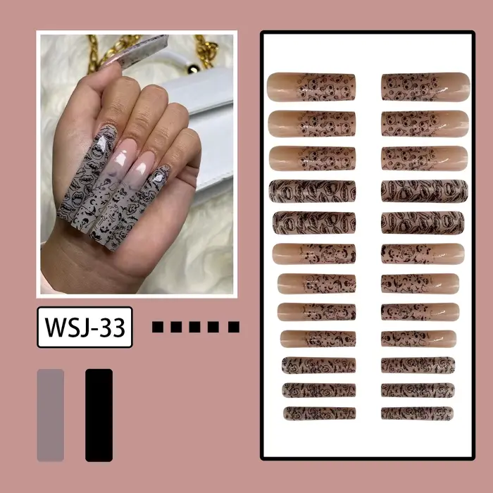 24 pièces brillent dans la nuit faux ongles Extra longs Ballet