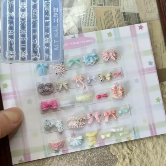 Adorable moule à ongles de dessin animé de canard en Silicone 3D avec Accent d'arc pour décor de manucure à faire soi-même