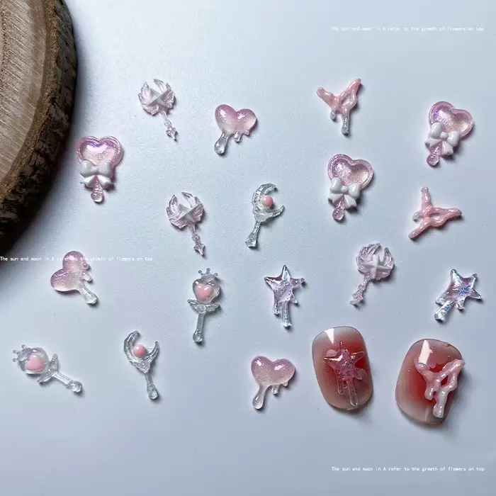 Baguette magique mignonne pour Nail Art, accessoires 3D en résine, breloques pour ongles, rose lumin