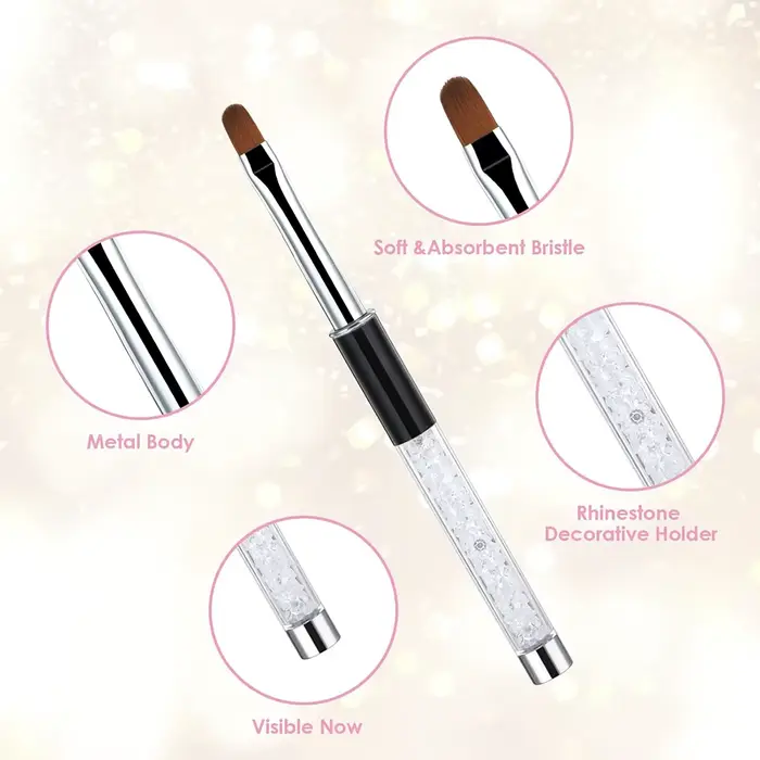 Brosse à ongles ovale et plate pour Gel UV, noir et blanc, constructeur professionnel, stylo pour la