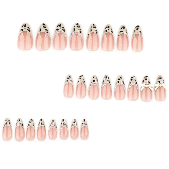 24 pièces café clair Style français presse sur ongles imprimé léopard amande épicé fille faux